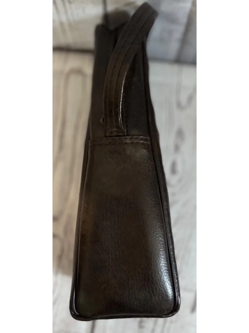 Vintage Brown Leather Zipper Wine Bottle Holder Carrier Handle Nice